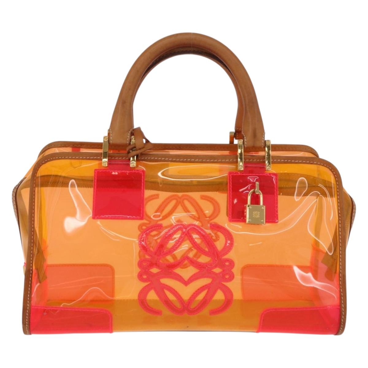 LOEWE Anagram Americana 28 Hand Bag Vinyl Orange Gold Auth 206052V