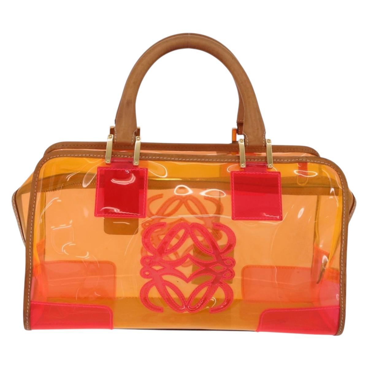 LOEWE Anagram Americana 28 Hand Bag Vinyl Orange Gold Auth 206052V