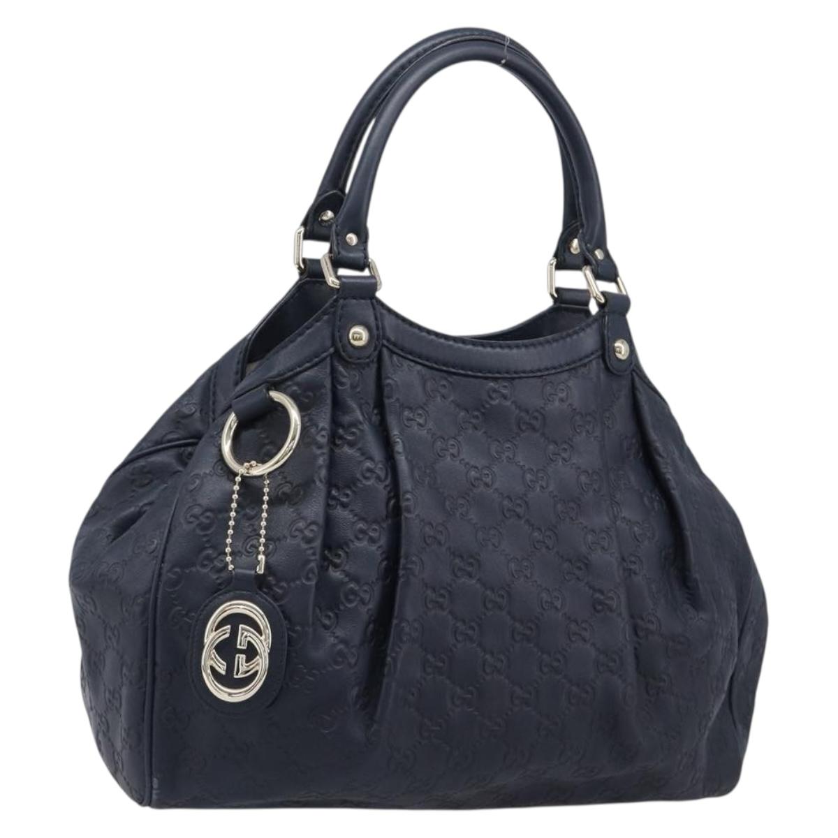 GUCCI GG Canvas Guccissima Sukey Hand Bag Leather Navy Gold 211944 Auth 206054V