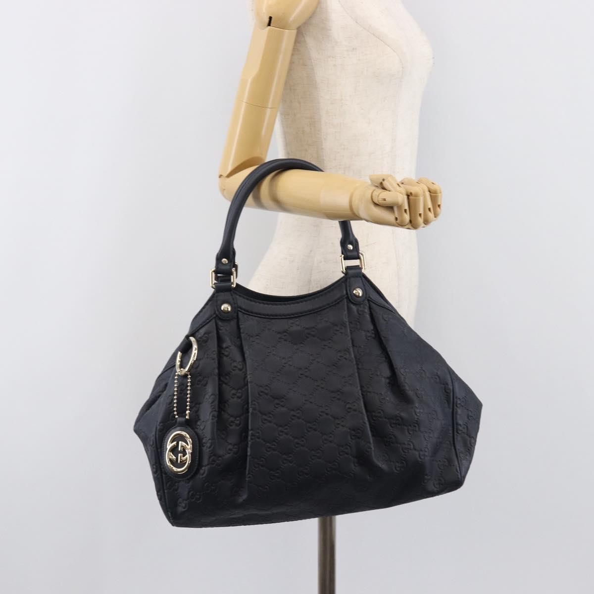 GUCCI GG Canvas Guccissima Sukey Hand Bag Leather Navy Gold 211944 Auth 206054V