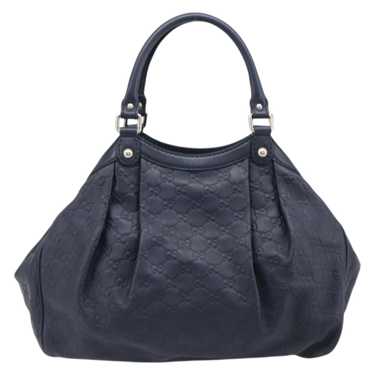 GUCCI GG Canvas Guccissima Sukey Hand Bag Leather Navy Gold 211944 Auth 206054V