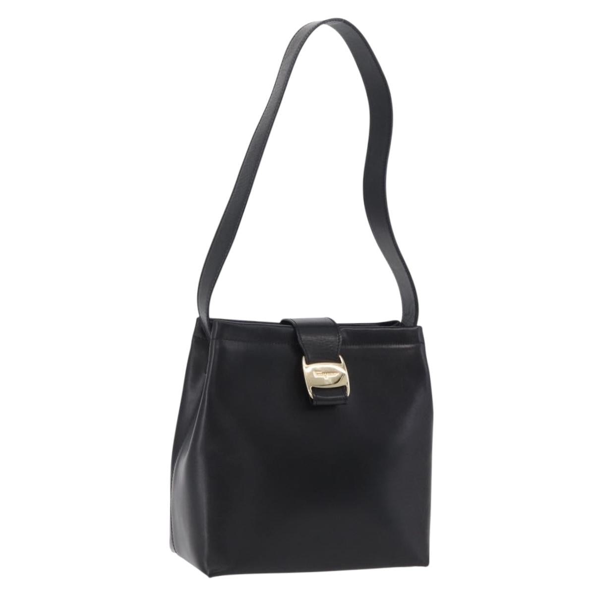 Salvatore Ferragamo Vala Shoulder Bag Leather Black Gold Auth 206057A