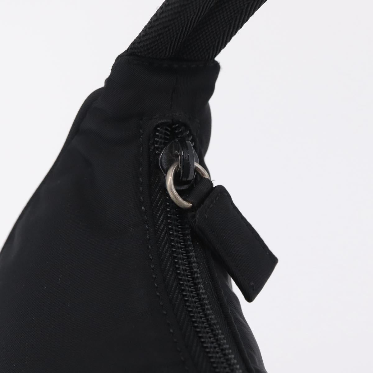 PRADA Hand Pouch Nylon Black Silver Auth 206061V