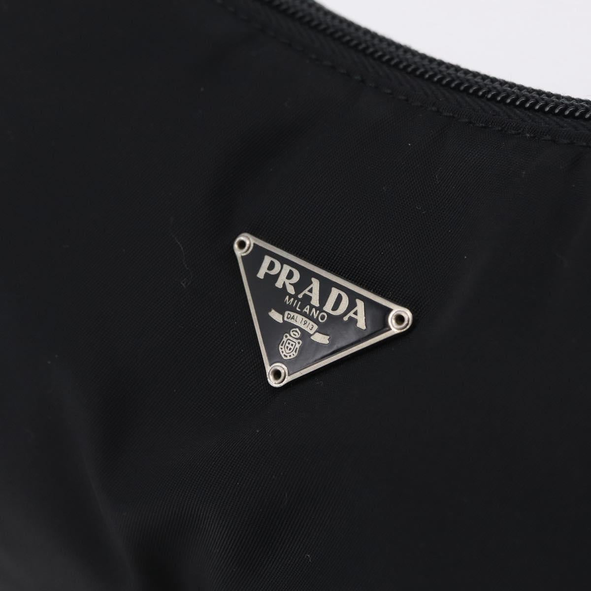 PRADA Hand Pouch Nylon Black Silver Auth 206061V