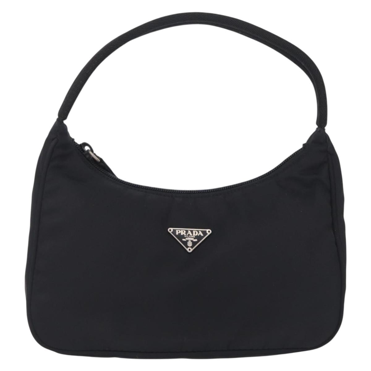 PRADA Hand Pouch Nylon Black Silver Auth 206061V