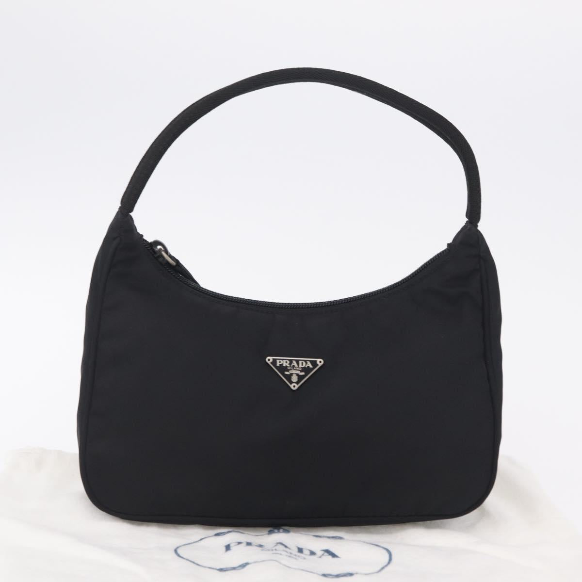 PRADA Hand Pouch Nylon Black Silver Auth 206061V