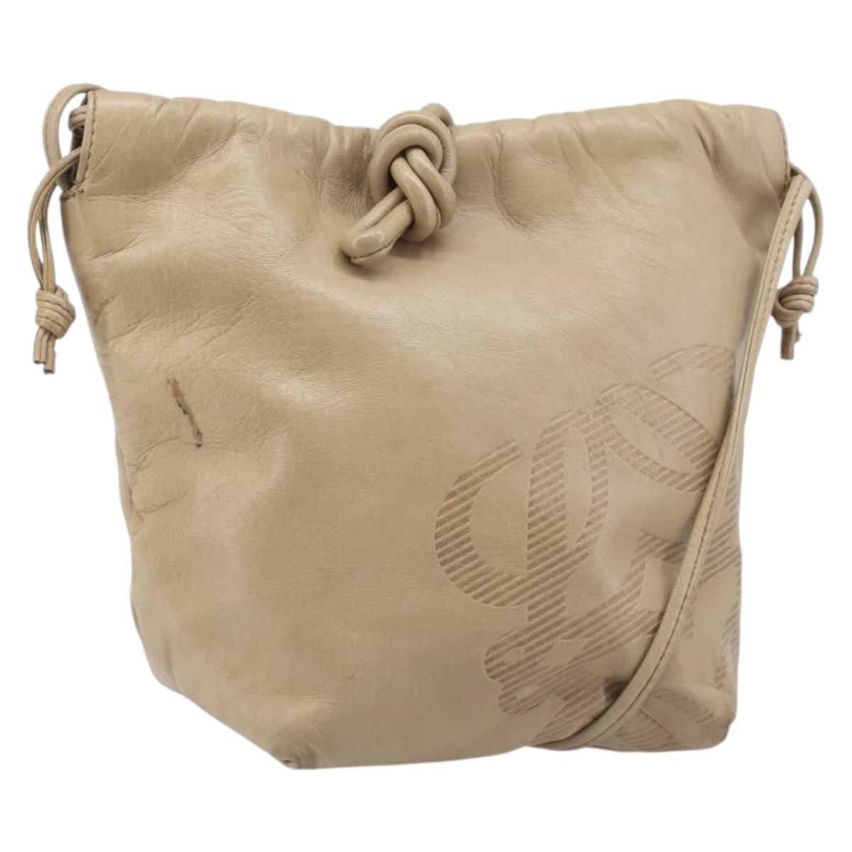 LOEWE Shoulder Bag Leather Beige Gold Auth 206062