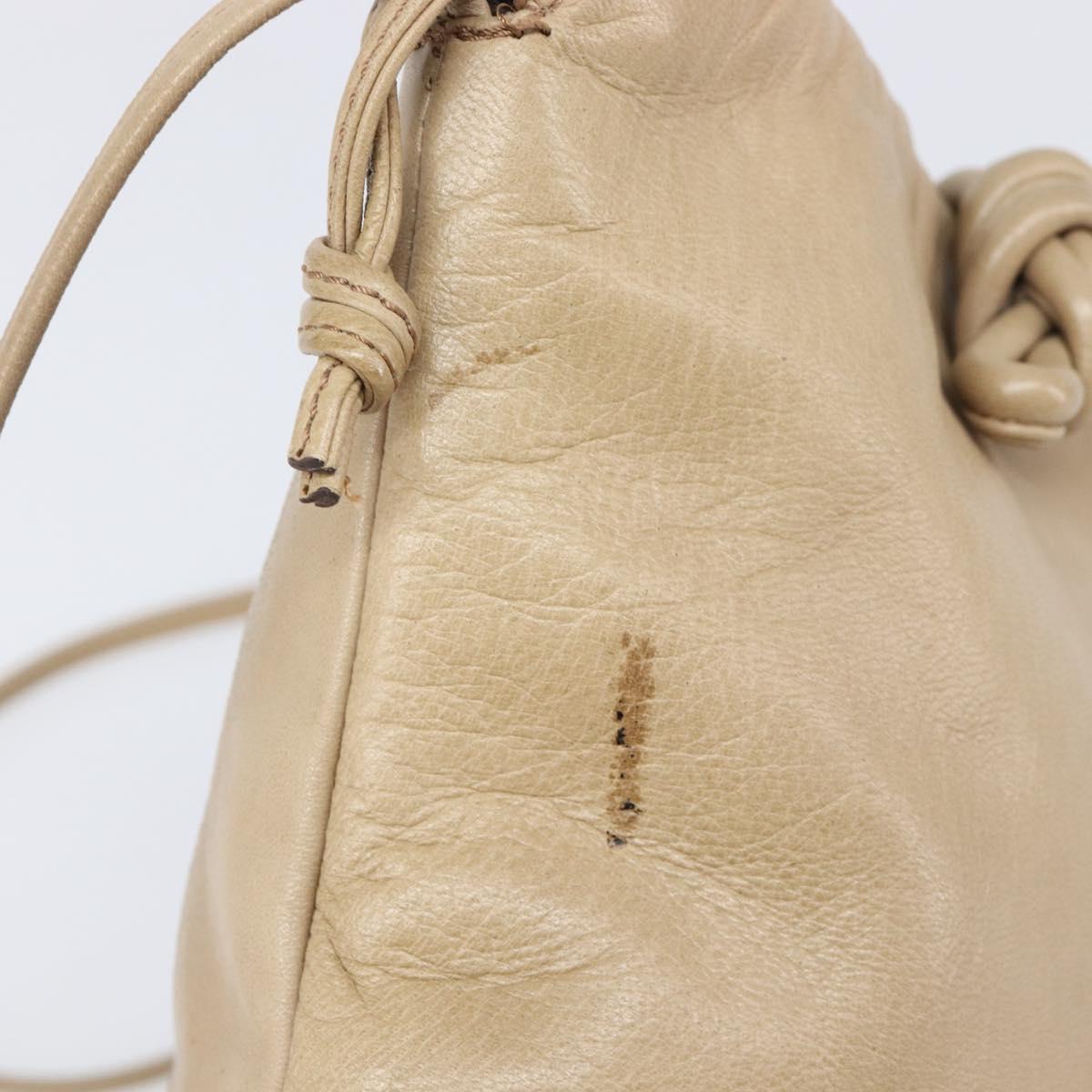 LOEWE Shoulder Bag Leather Beige Gold Auth 206062