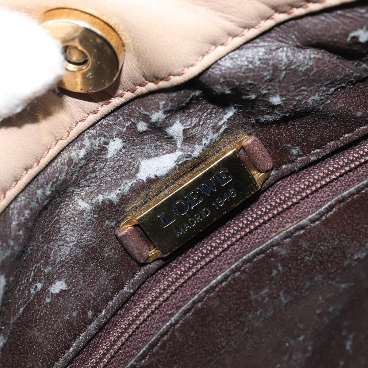 LOEWE Shoulder Bag Leather Beige Gold Auth 206062