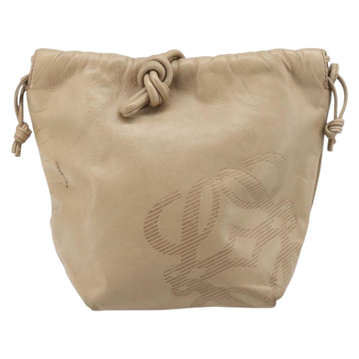 LOEWE Shoulder Bag Leather Beige Gold Auth 206062
