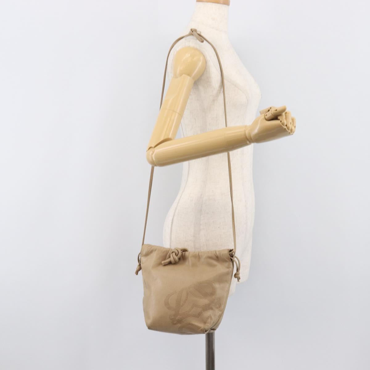 LOEWE Shoulder Bag Leather Beige Gold Auth 206062