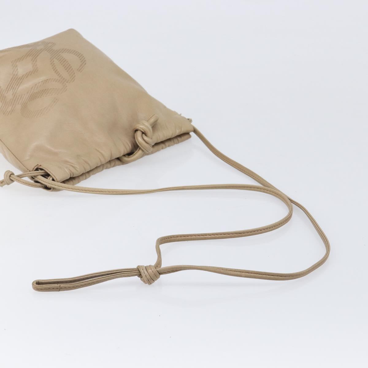 LOEWE Shoulder Bag Leather Beige Gold Auth 206062