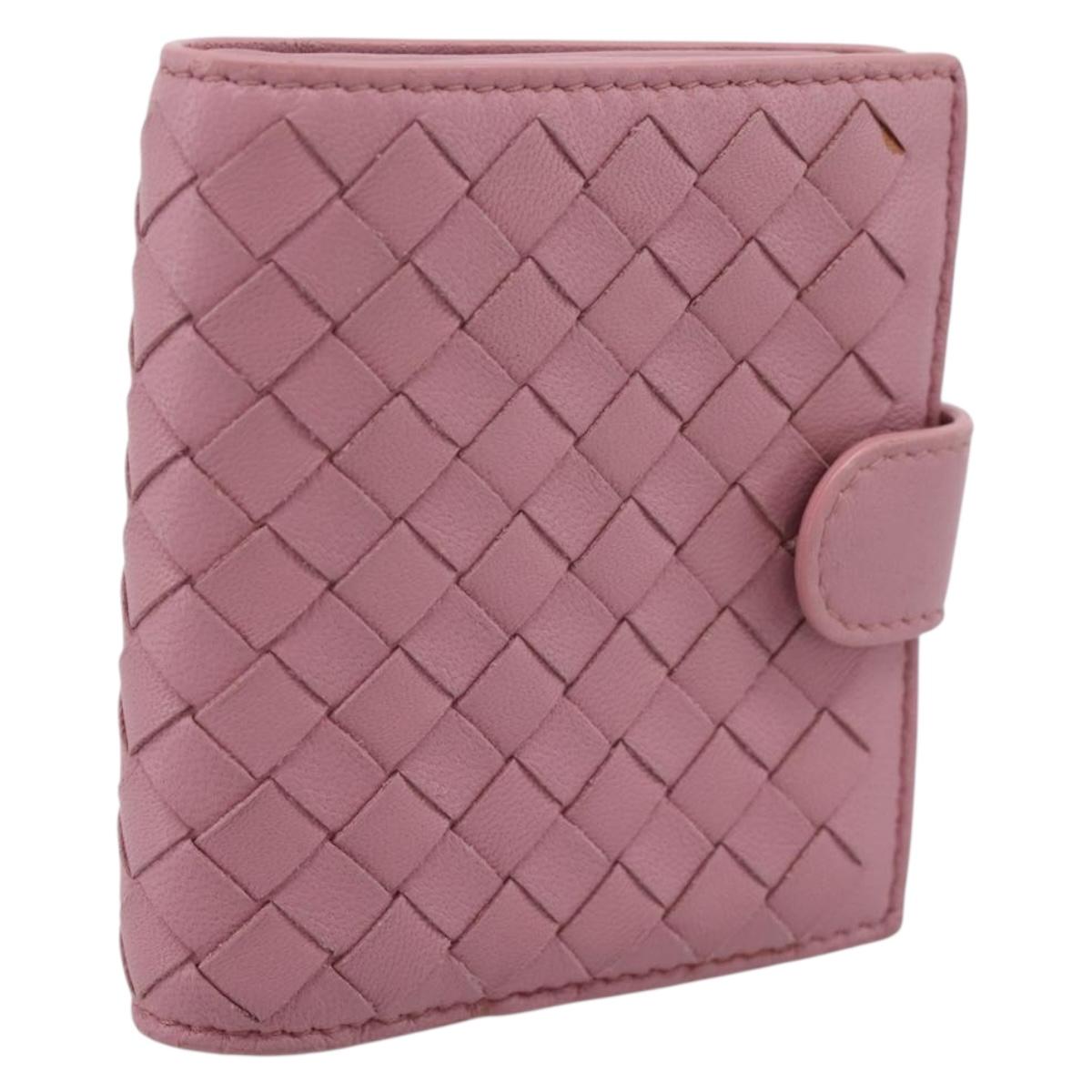 BOTTEGA VENETA INTRECCIATO Compact Wallet Leather Pink Auth 206065V