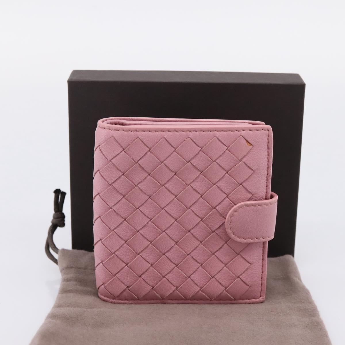 BOTTEGA VENETA INTRECCIATO Compact Wallet Leather Pink Auth 206065V