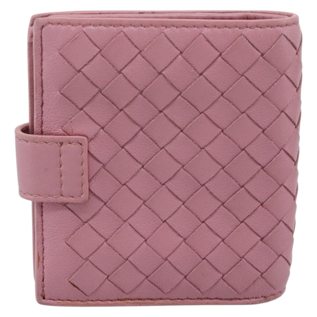 BOTTEGA VENETA INTRECCIATO Compact Wallet Leather Pink Auth 206065V