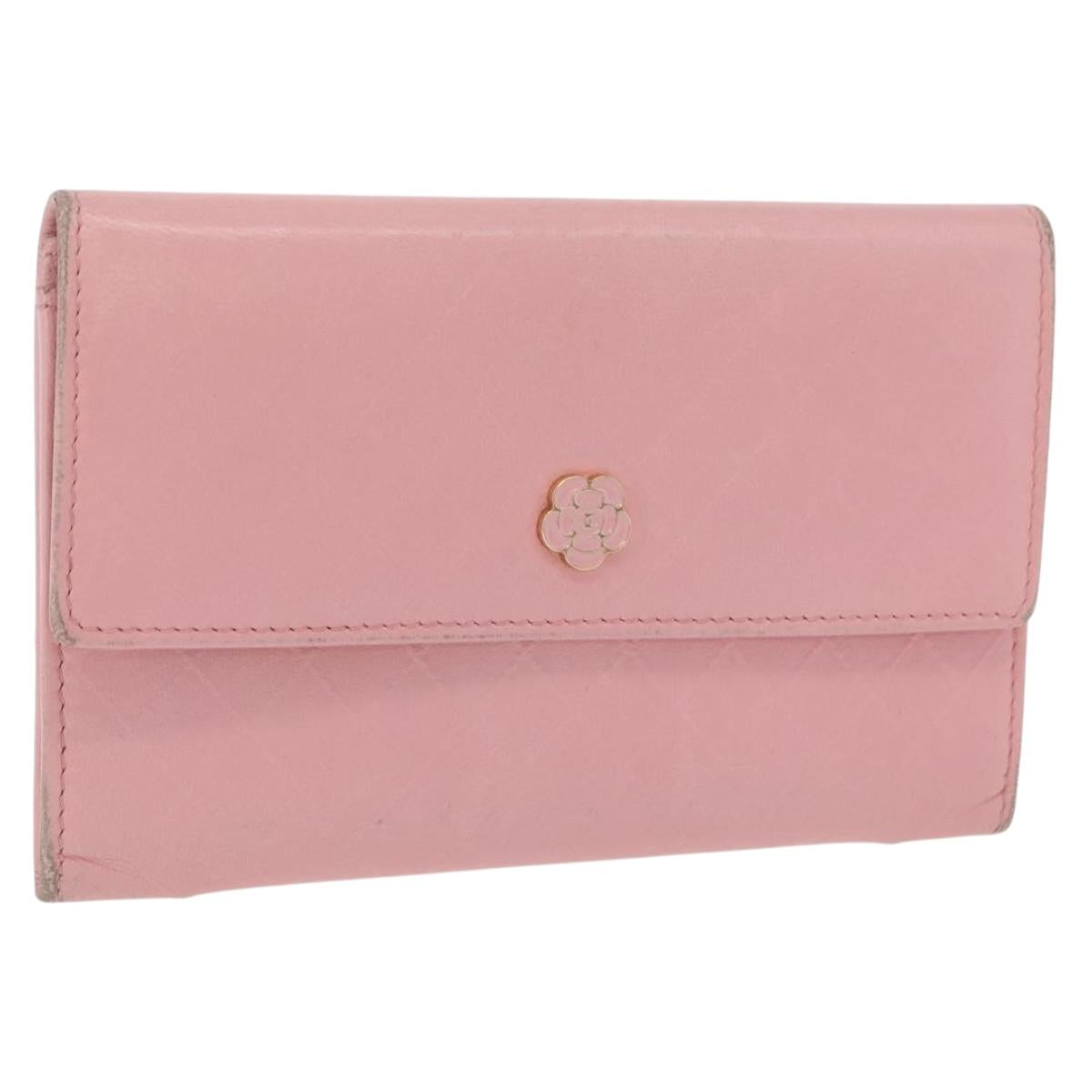 CHANEL Wallet Leather Pink Gold CC Auth 206066