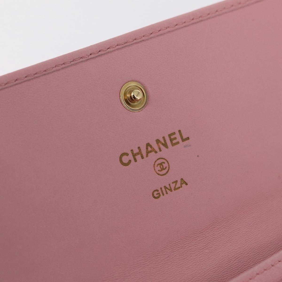 CHANEL Wallet Leather Pink Gold CC Auth 206066