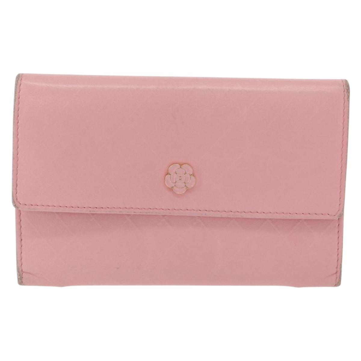 CHANEL Wallet Leather Pink Gold CC Auth 206066