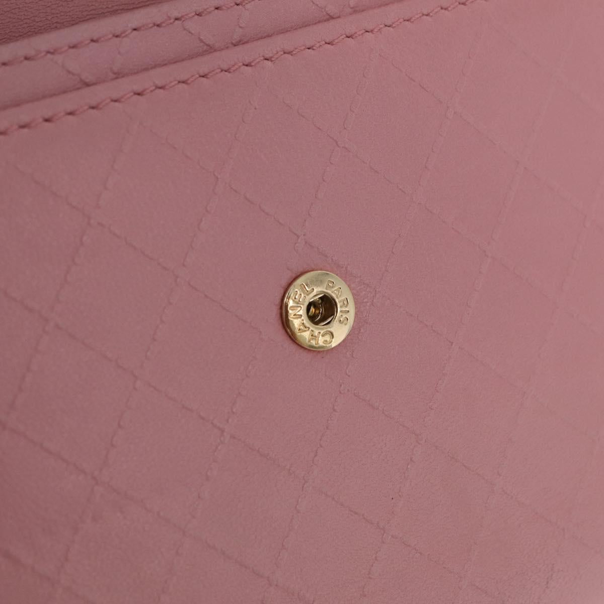 CHANEL Wallet Leather Pink Gold CC Auth 206066