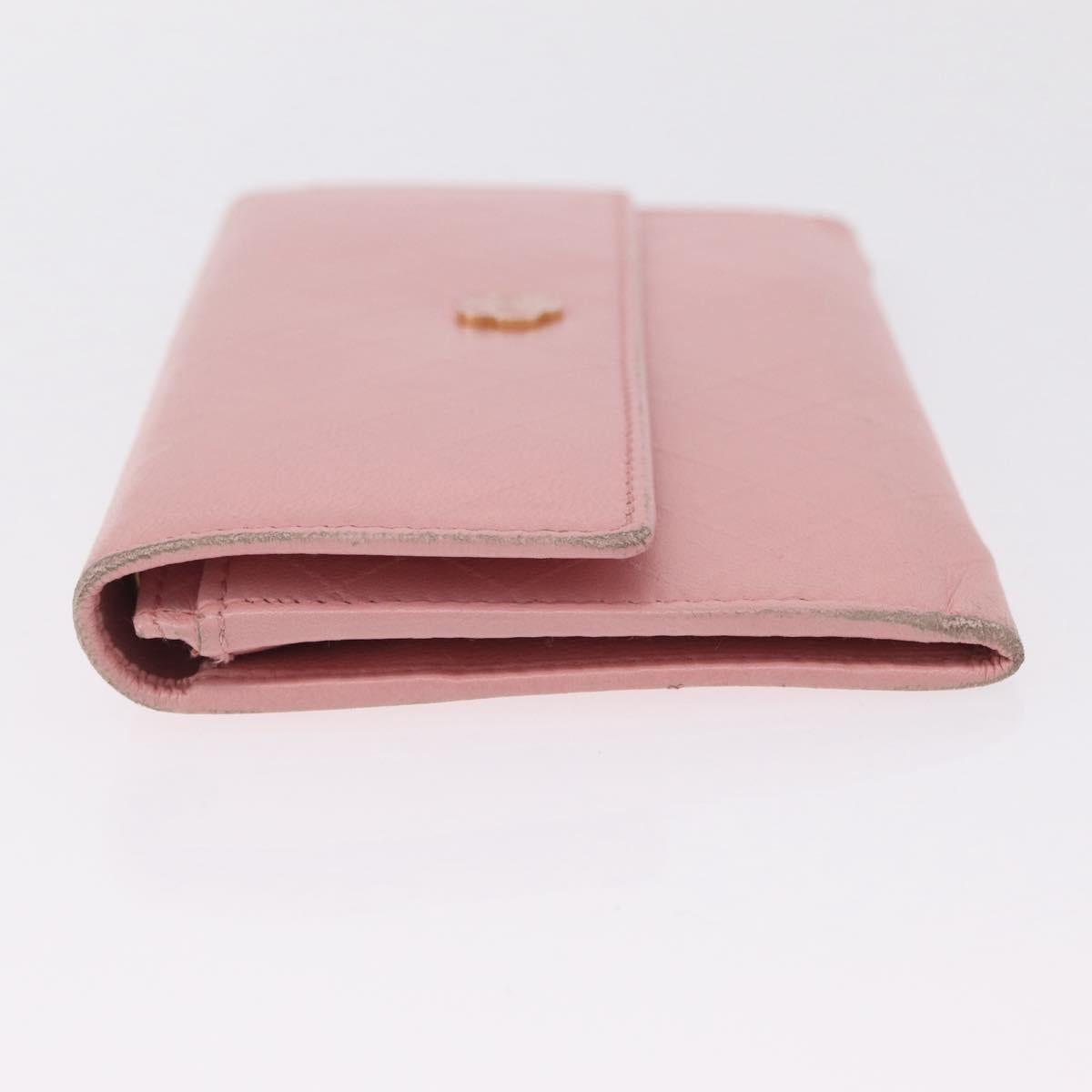 CHANEL Wallet Leather Pink Gold CC Auth 206066