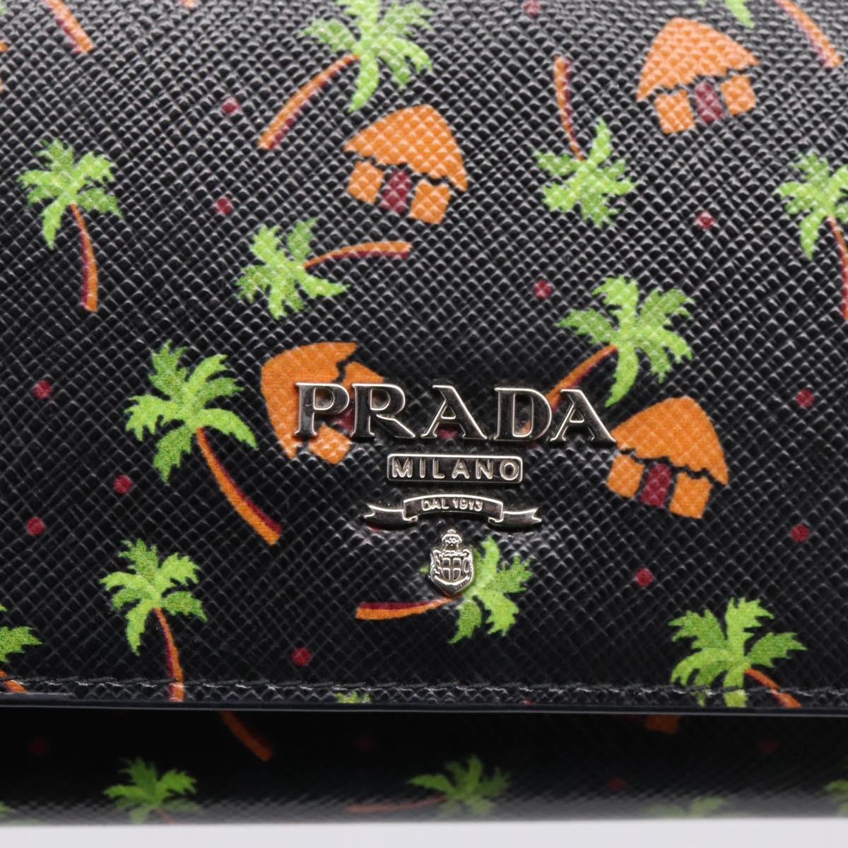 PRADA Long Wallet Safiano Leather Black Silver Auth 206067V