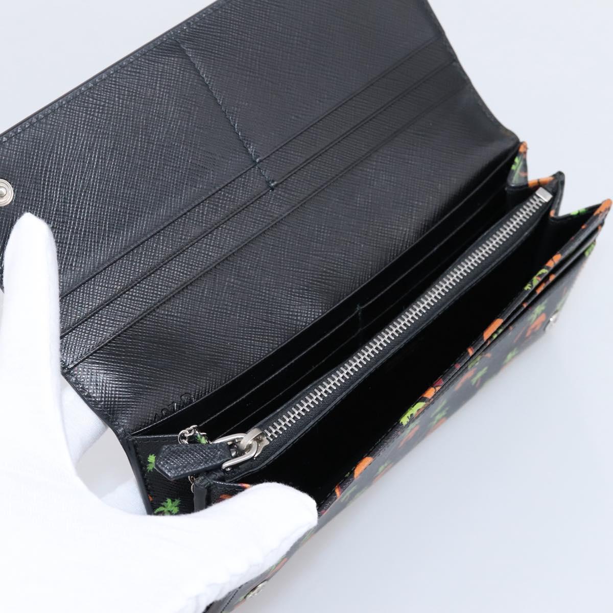 PRADA Long Wallet Safiano Leather Black Silver Auth 206067V