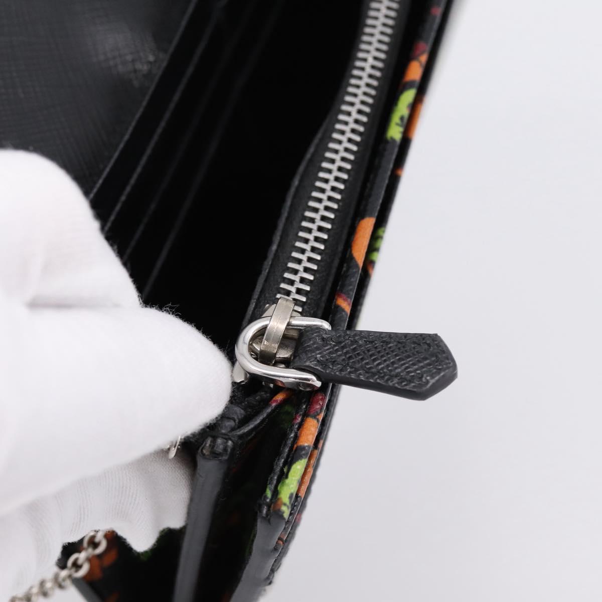 PRADA Long Wallet Safiano Leather Black Silver Auth 206067V