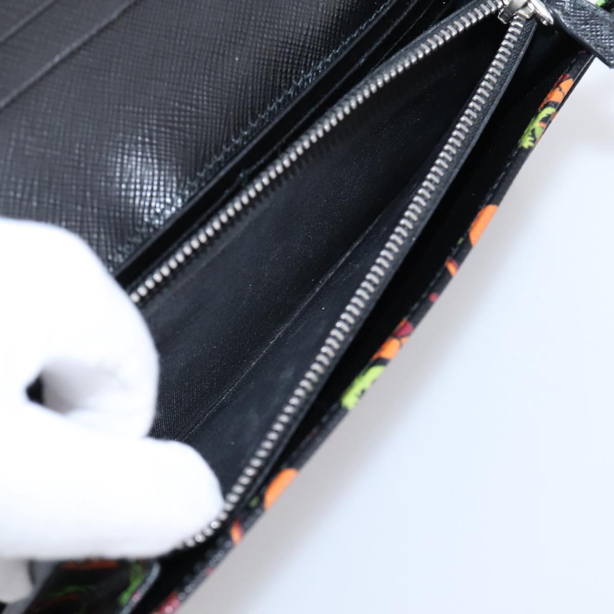 PRADA Long Wallet Safiano Leather Black Silver Auth 206067V