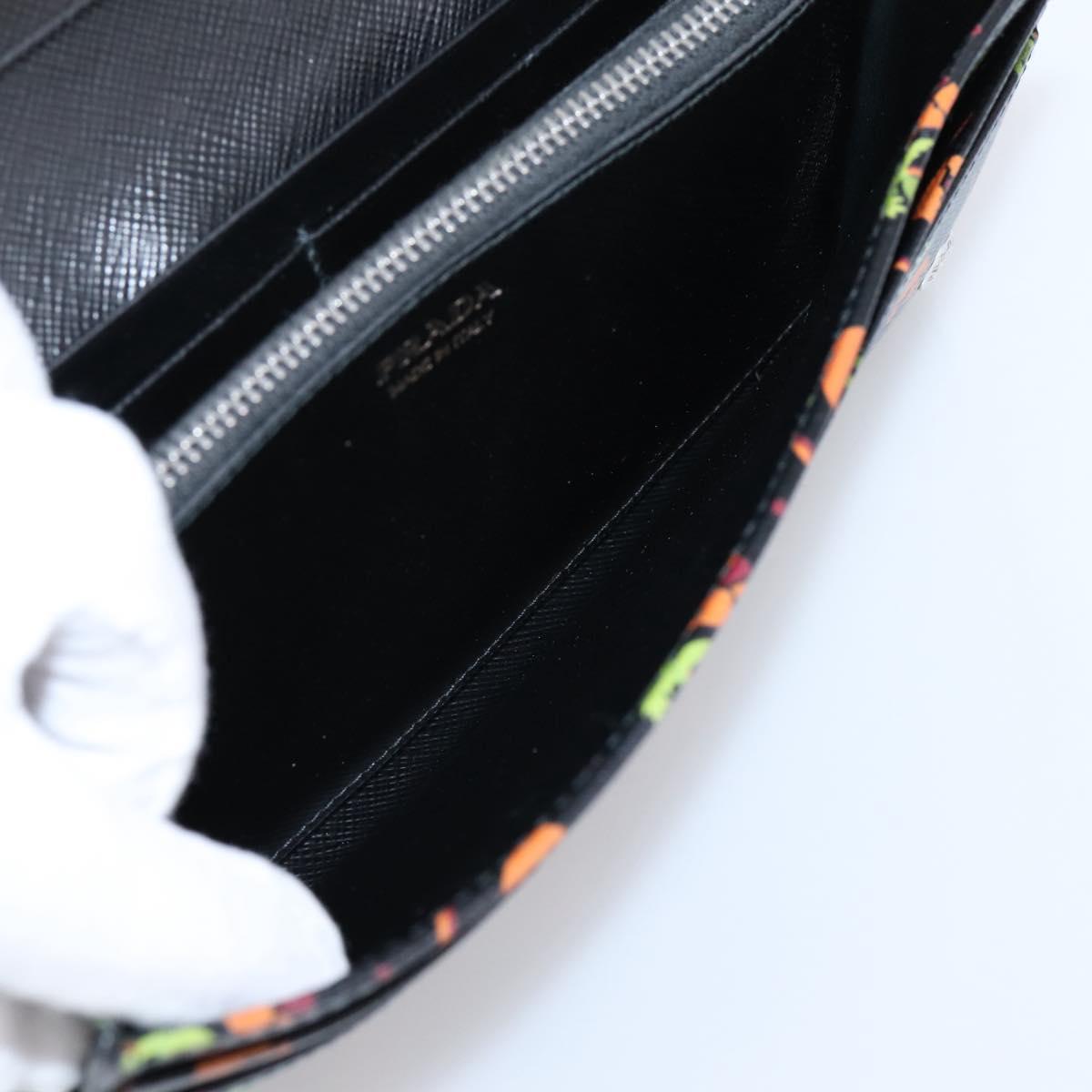 PRADA Long Wallet Safiano Leather Black Silver Auth 206067V