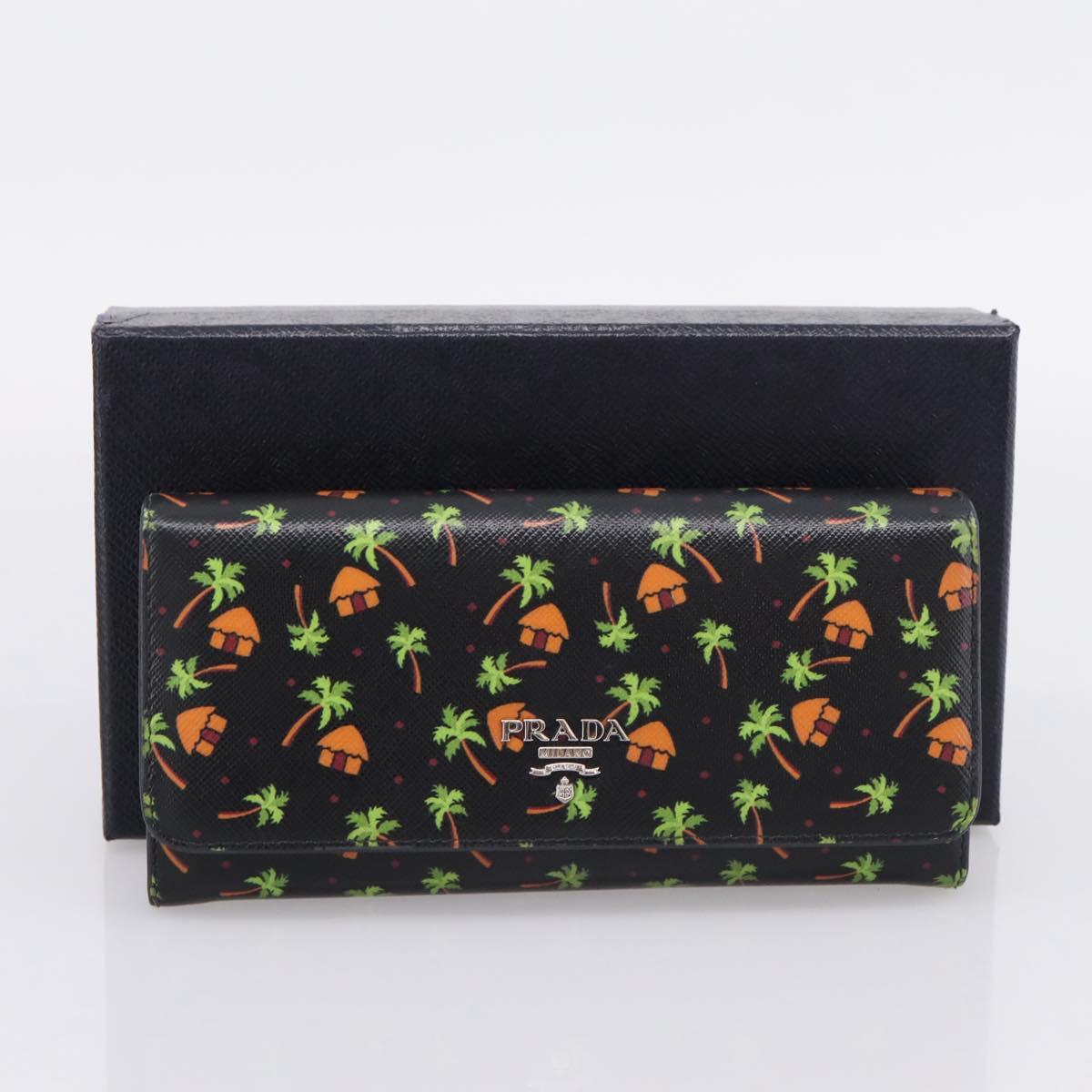PRADA Long Wallet Safiano Leather Black Silver Auth 206067V