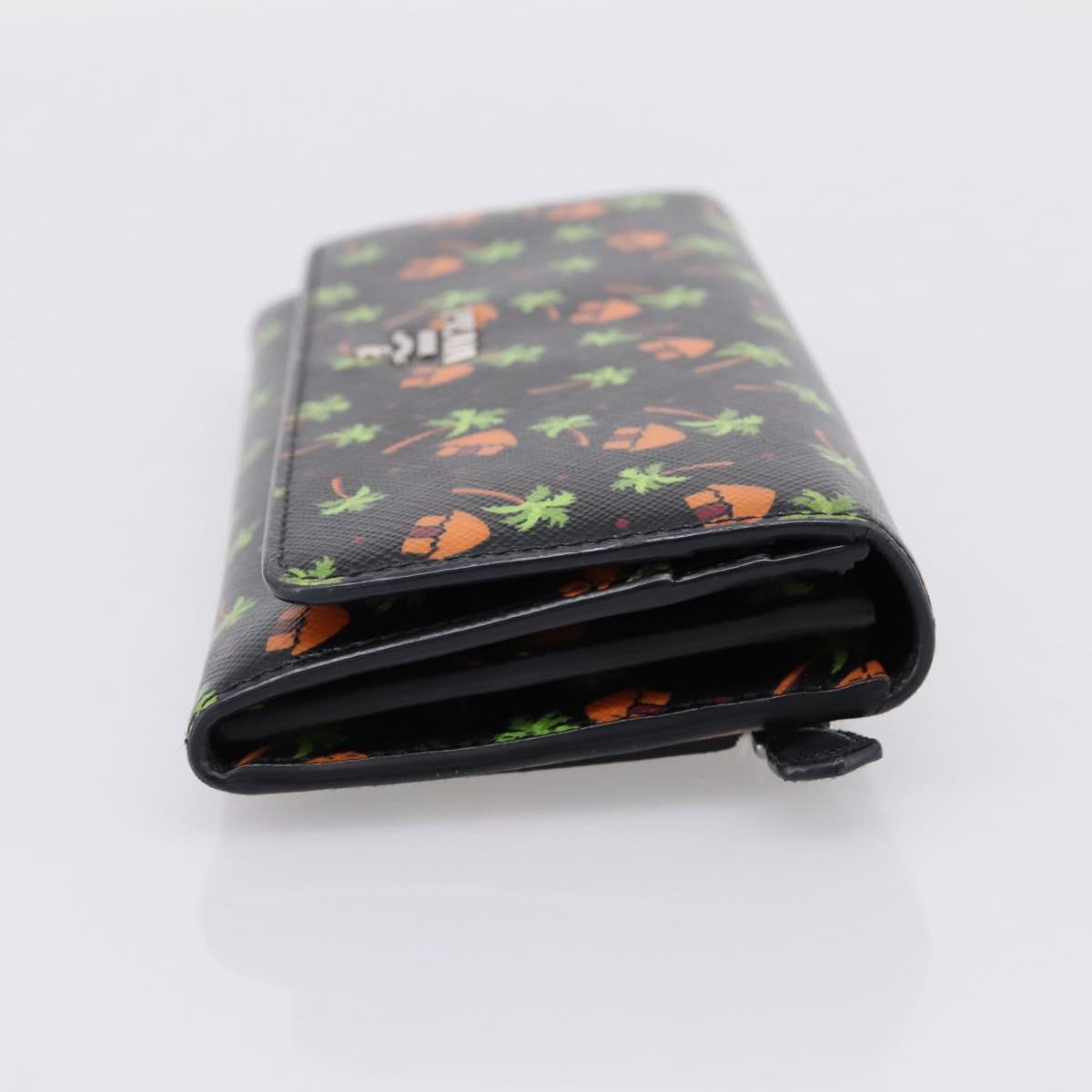 PRADA Long Wallet Safiano Leather Black Silver Auth 206067V