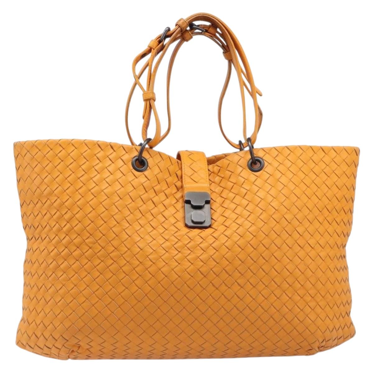 BOTTEGA VENETA INTRECCIATO Capri Tote Bag Leather Orange Auth 206070V