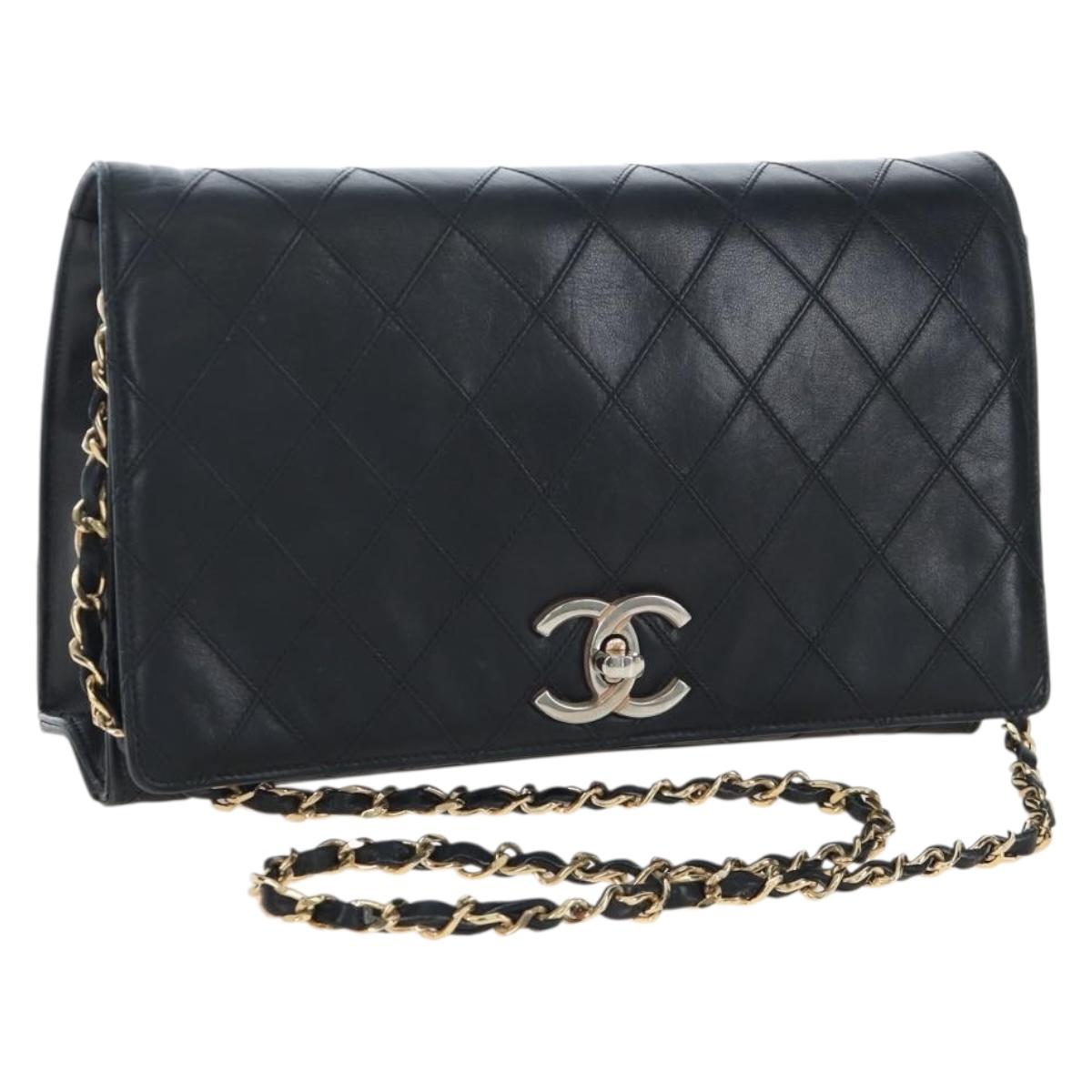 CHANEL Bicolore Chain Shoulder Bag Lamb Skin Black Gold CC Auth 206071V