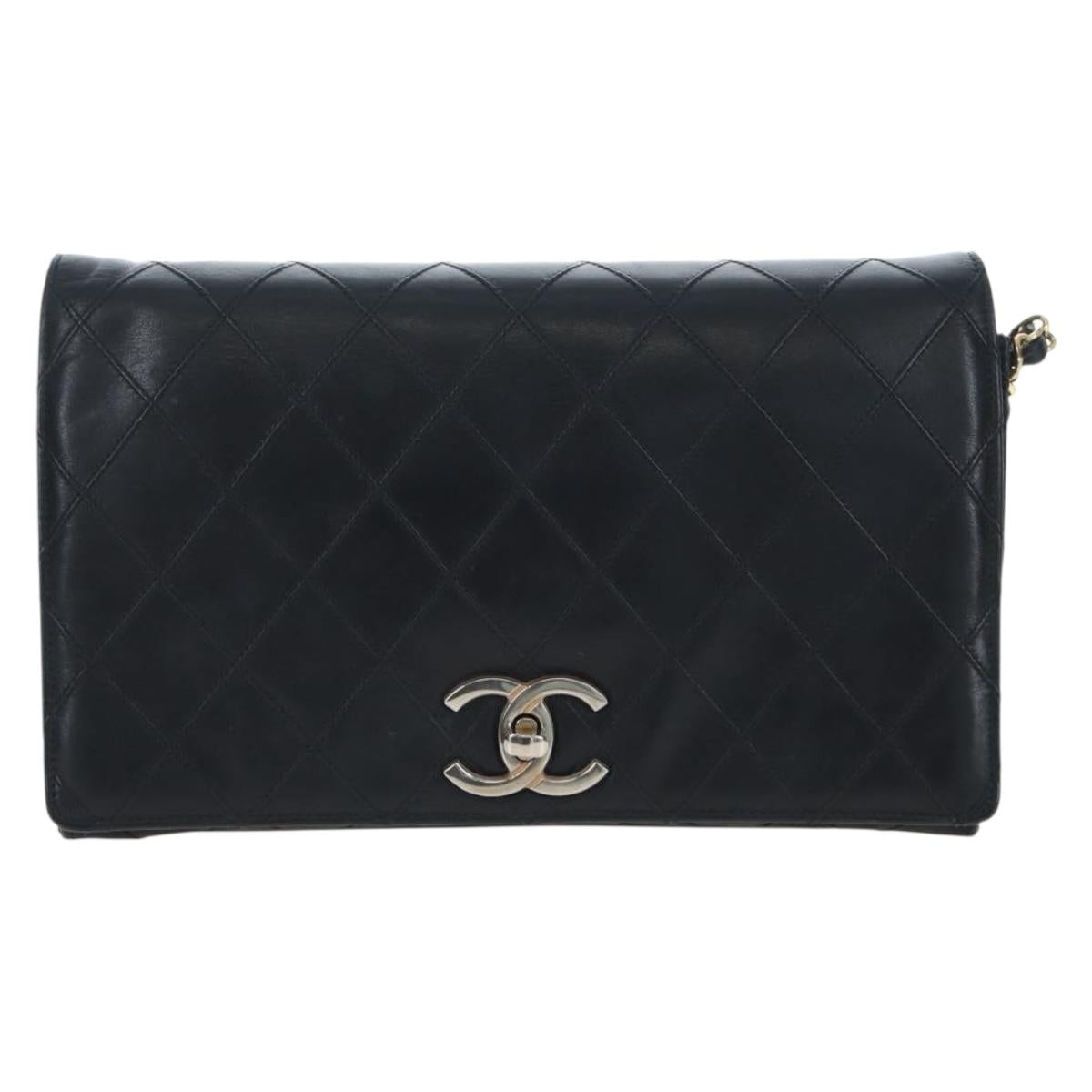 CHANEL Bicolore Chain Shoulder Bag Lamb Skin Black Gold CC Auth 206071V