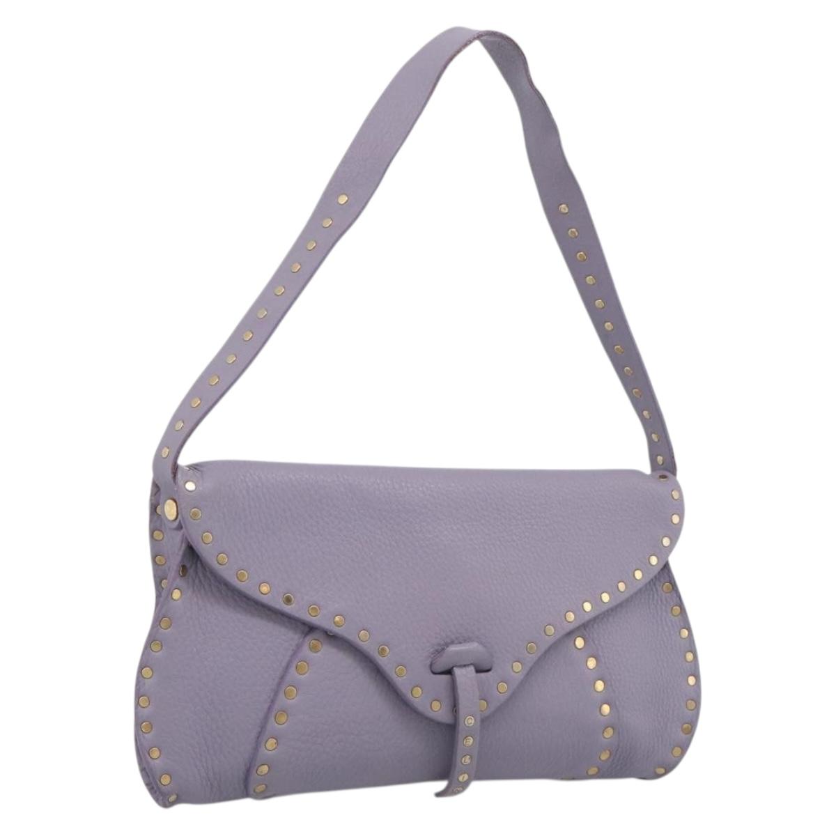 CELINE Shoulder Bag Leather Purple Gold Tone Auth 206072V