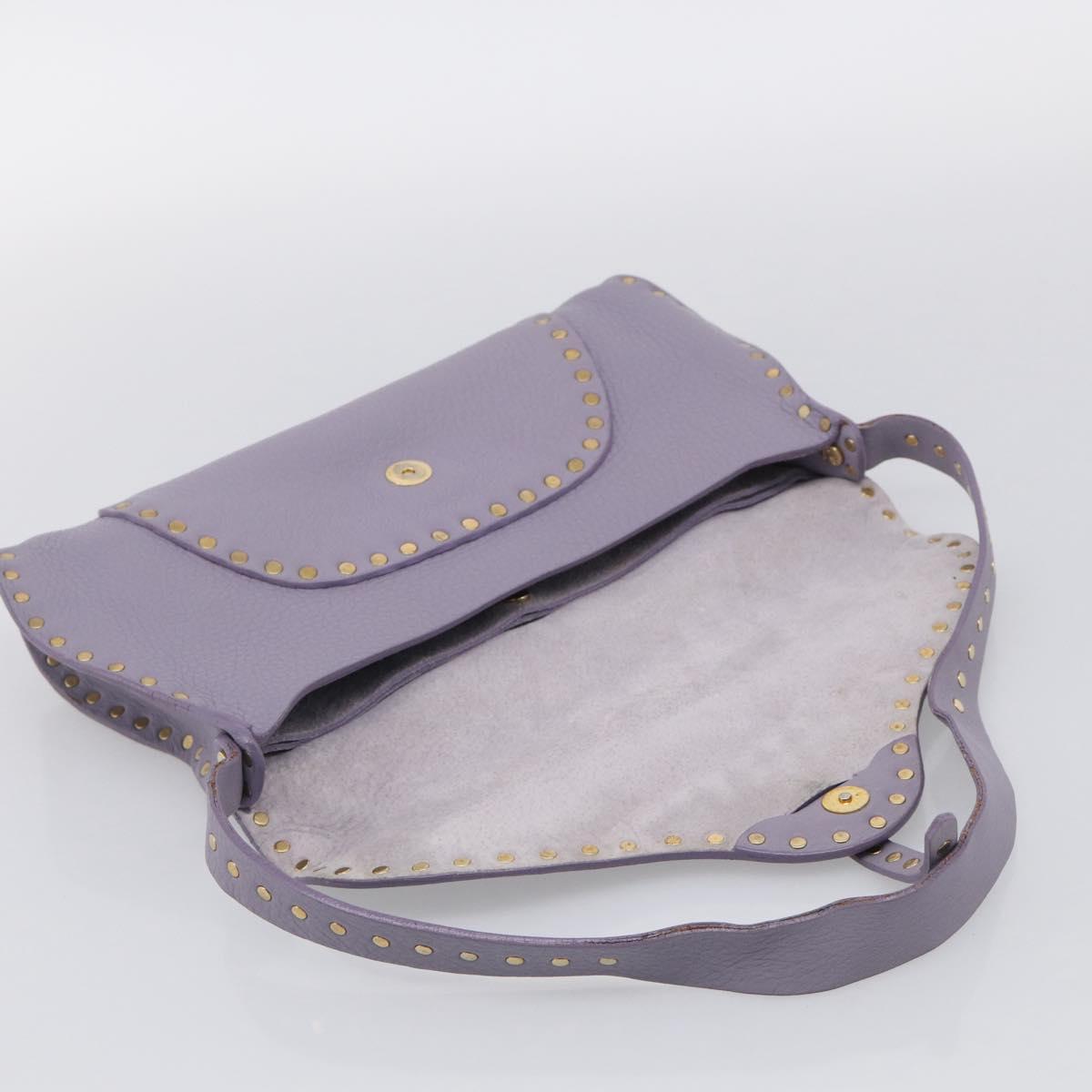 CELINE Shoulder Bag Leather Purple Gold Tone Auth 206072V