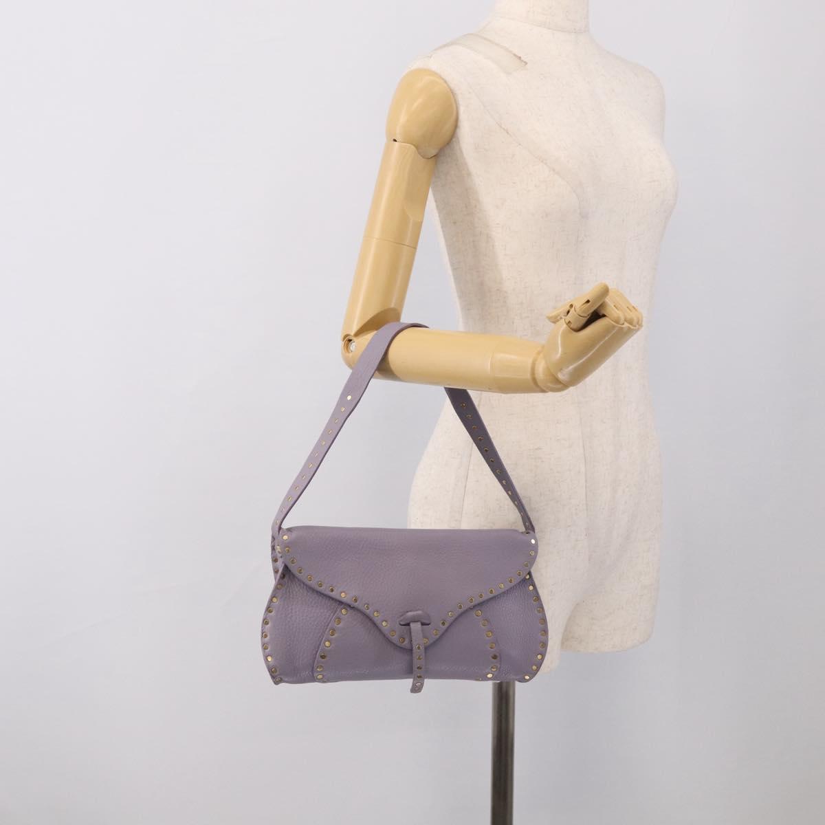 CELINE Shoulder Bag Leather Purple Gold Tone Auth 206072V
