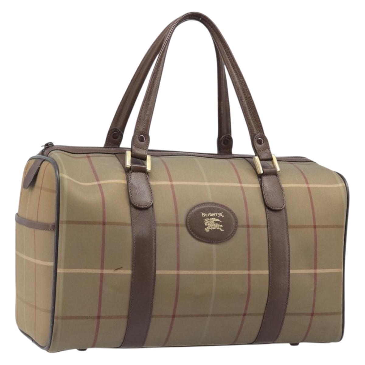 Burberrys Nova Check Boston Bag Canvas Beige Gold Auth 206077