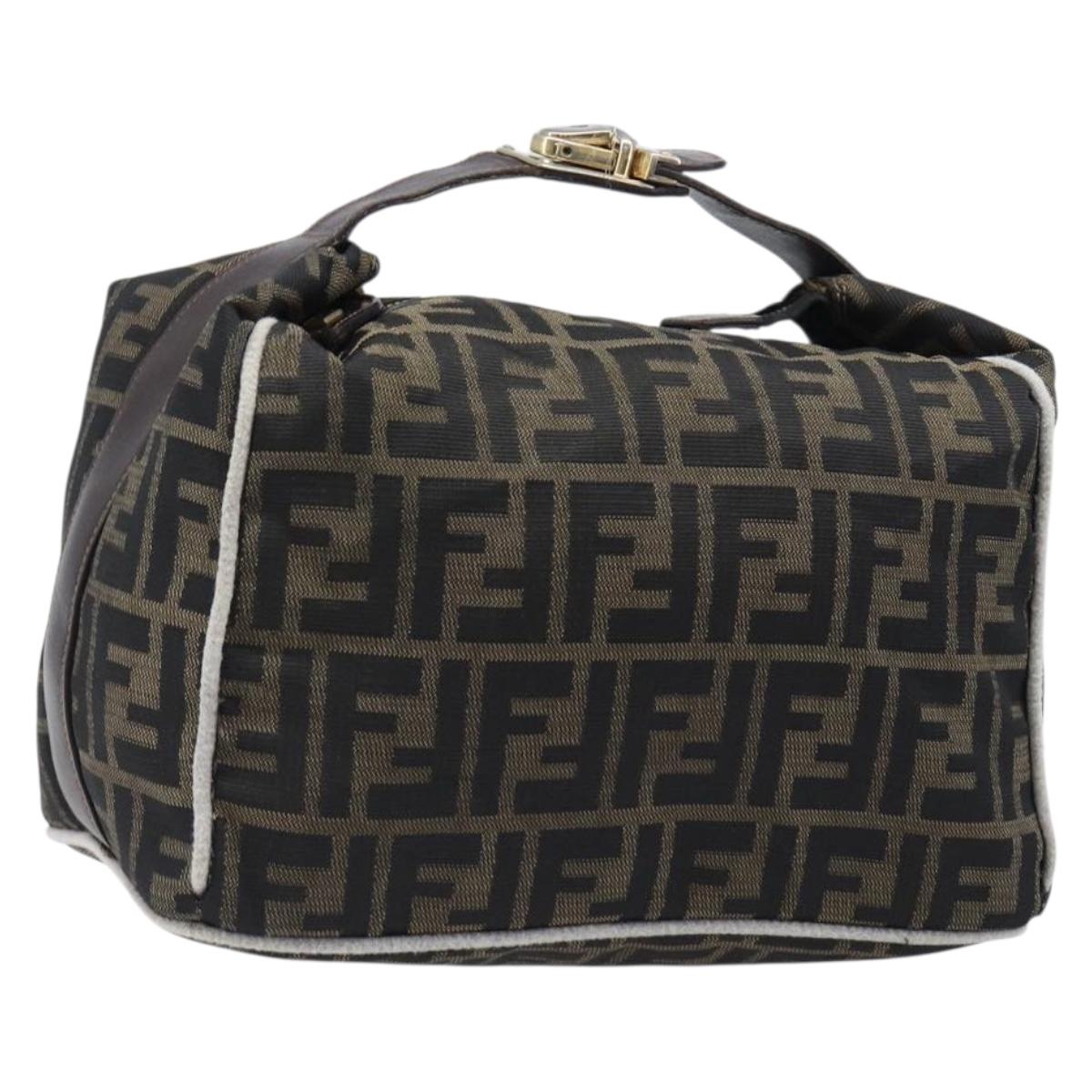 FENDI Zucca Canvas Vanity Hand Bag Black Brown Auth 206079