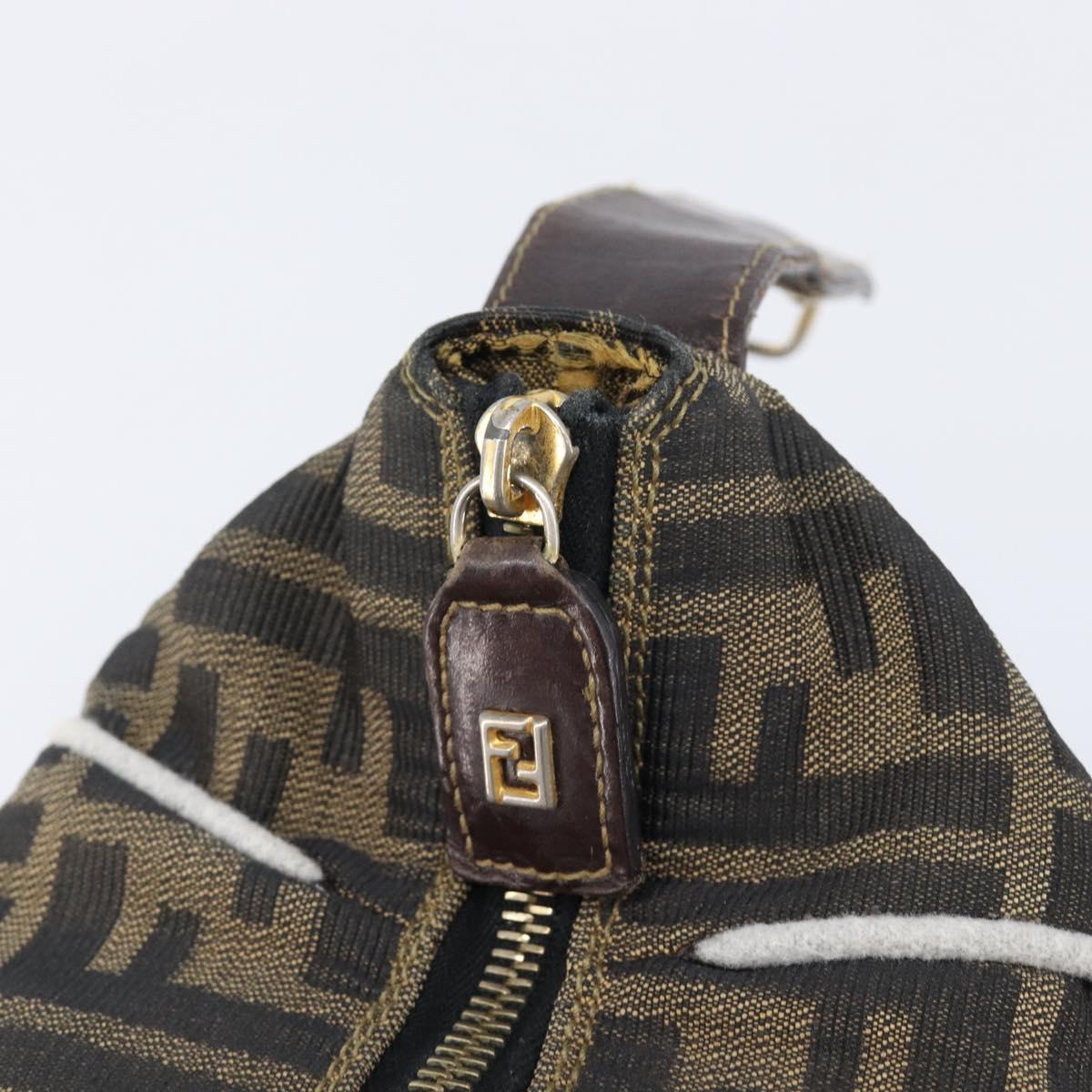 FENDI Zucca Canvas Vanity Hand Bag Black Brown Auth 206079