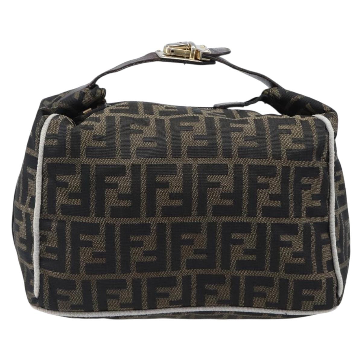 FENDI Zucca Canvas Vanity Hand Bag Black Brown Auth 206079