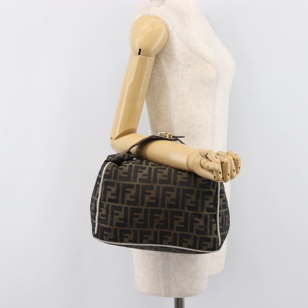 FENDI Zucca Canvas Vanity Hand Bag Black Brown Auth 206079
