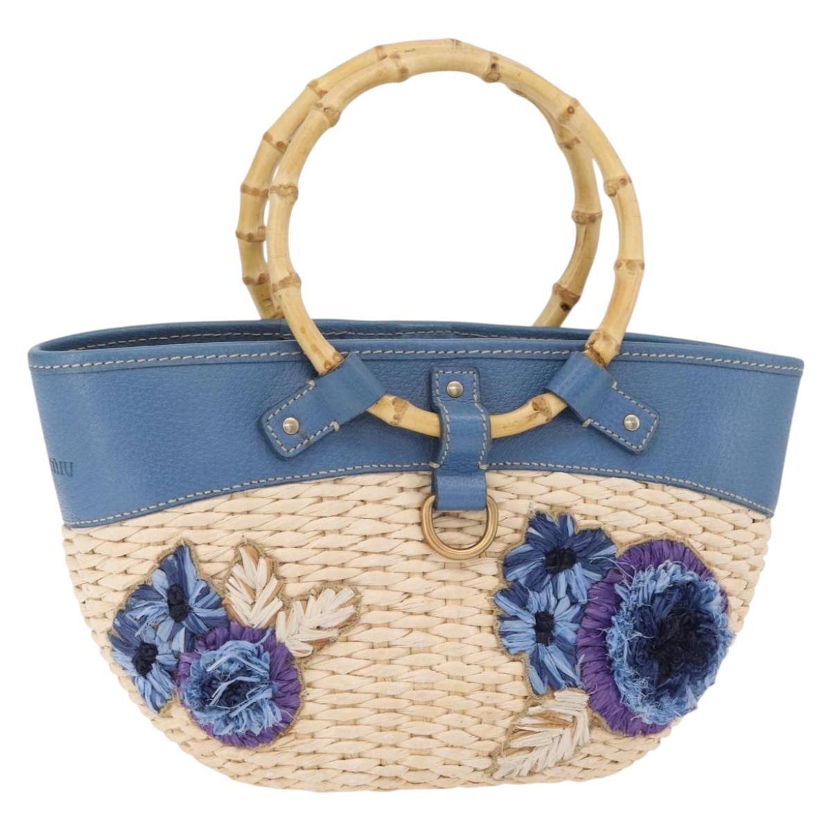 Miu Miu Hand Bag Raffia Beige Gold Auth 206081V