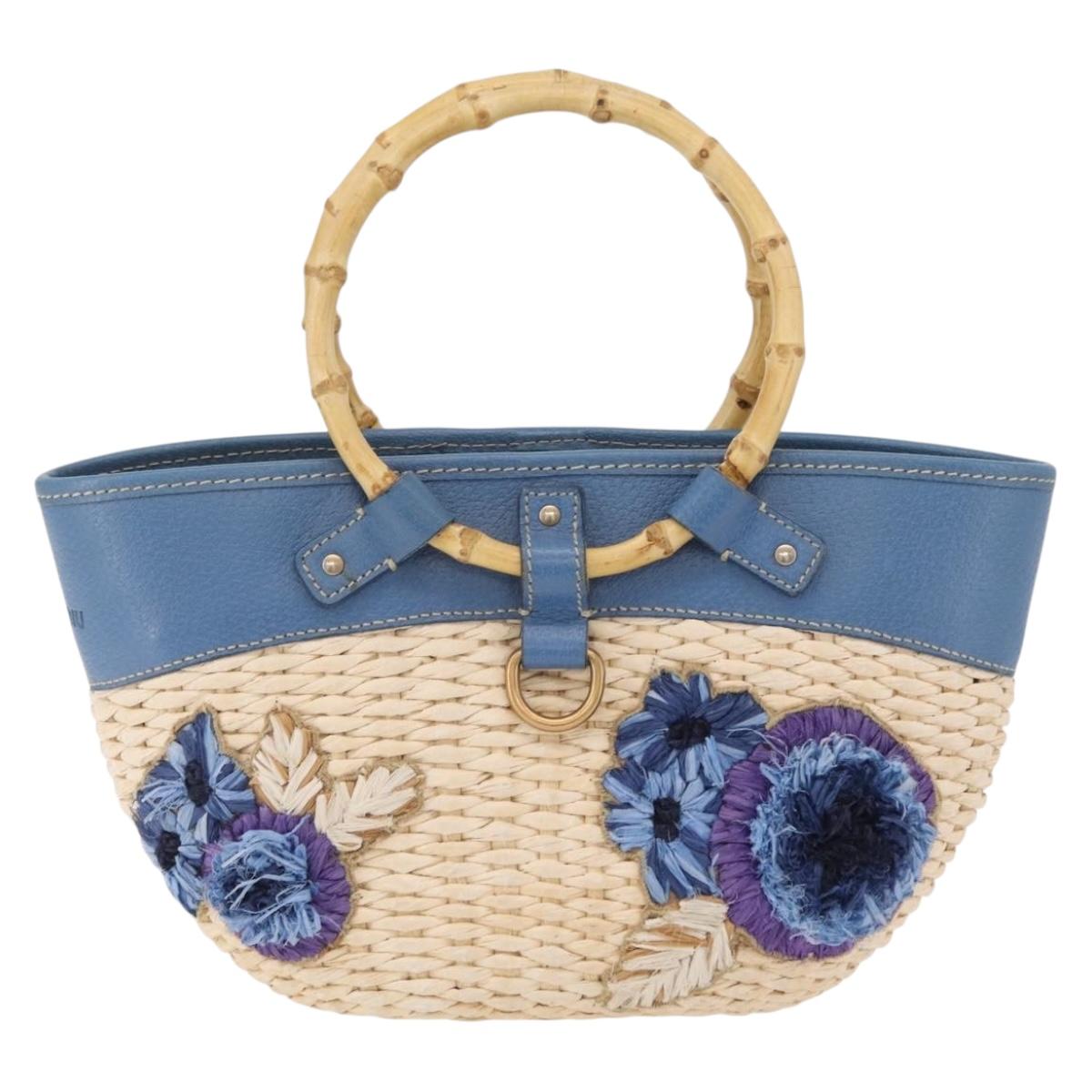 Miu Miu Hand Bag Raffia Beige Gold Auth 206081V