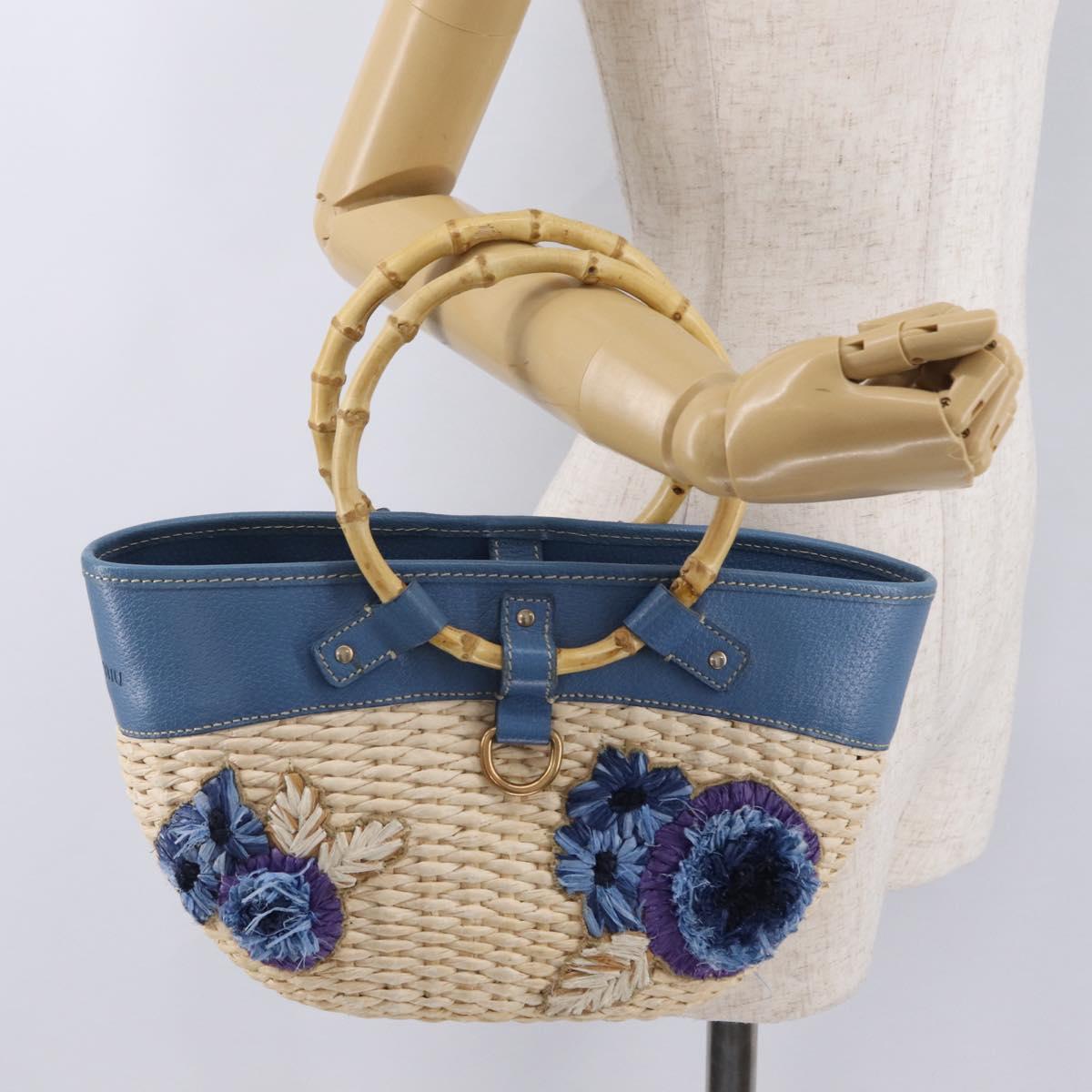 Miu Miu Hand Bag Raffia Beige Gold Auth 206081V