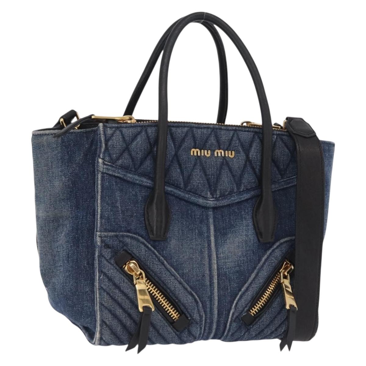 Miu Miu Biker Hand Bag Denim 2way Navy Gold Auth 206083V