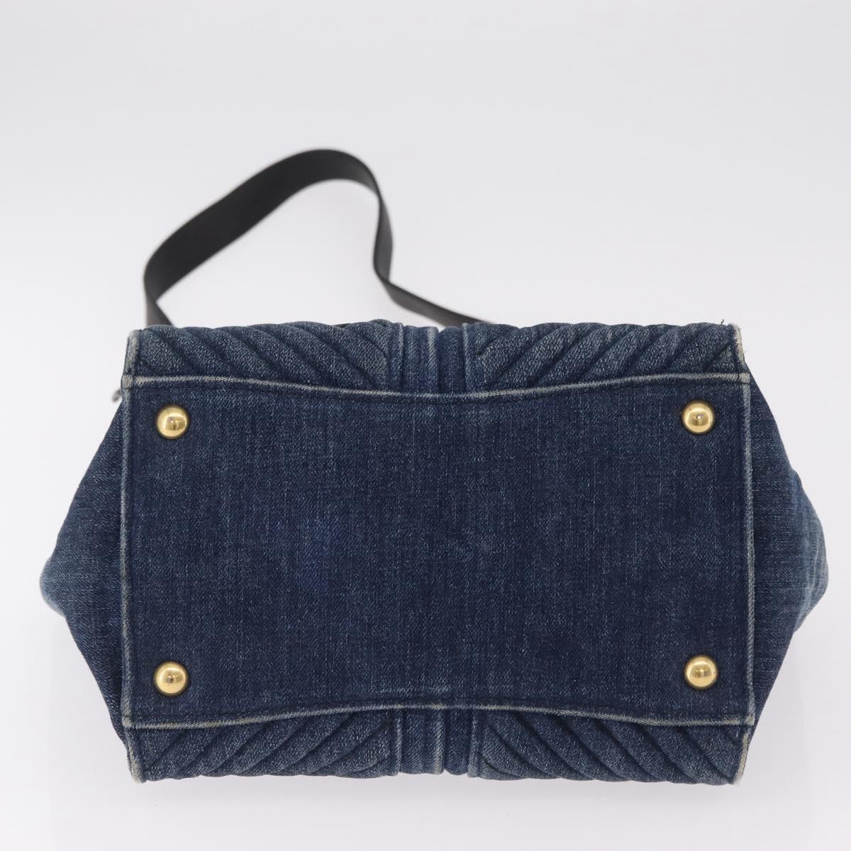 Miu Miu Biker Hand Bag Denim 2way Navy Gold Auth 206083V
