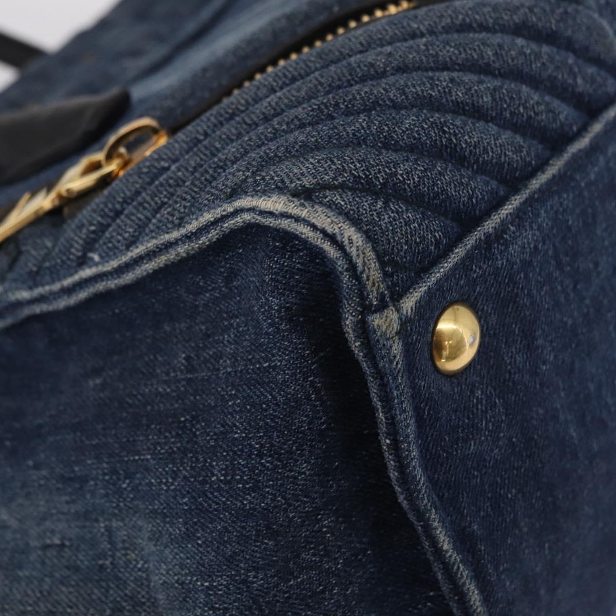Miu Miu Biker Hand Bag Denim 2way Navy Gold Auth 206083V