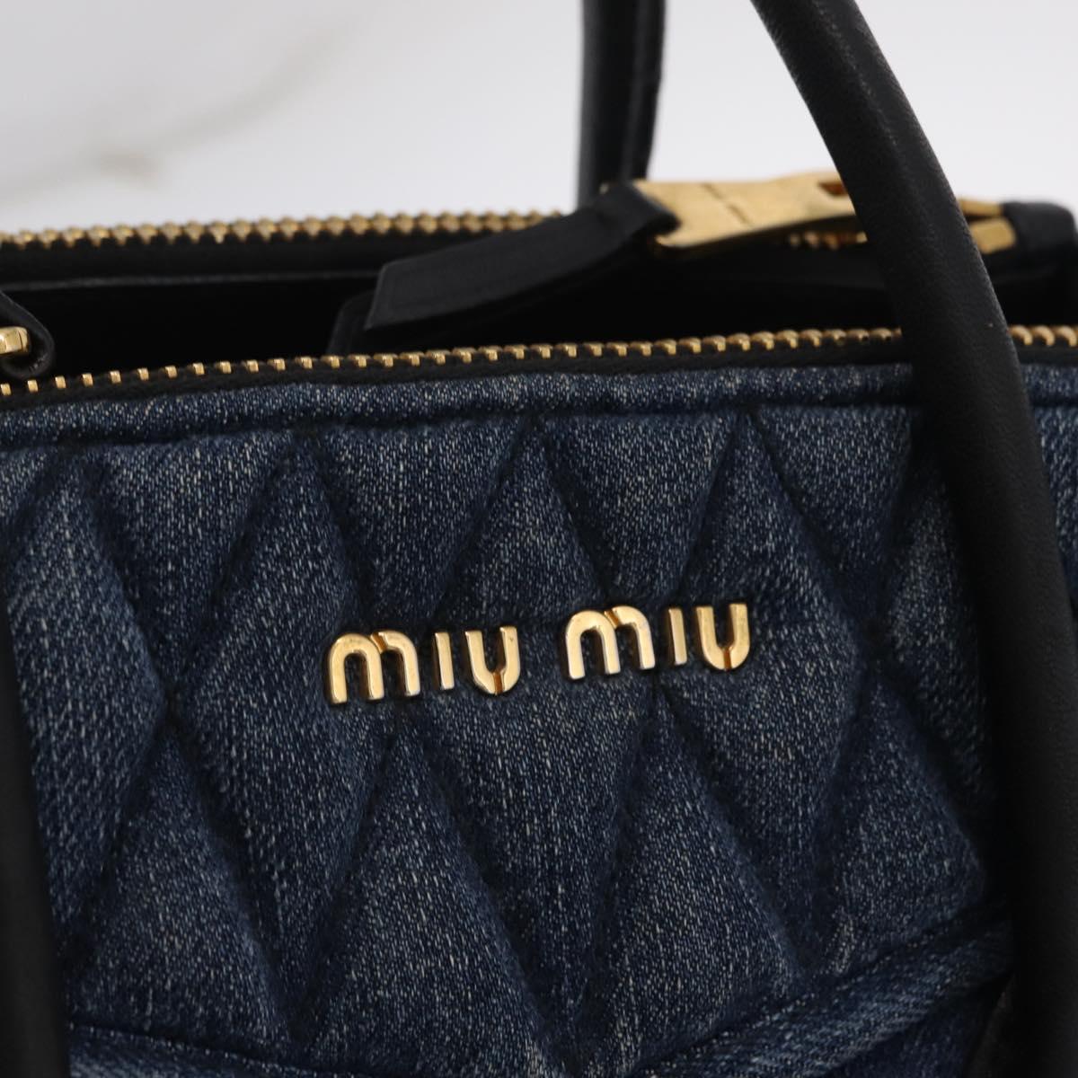 Miu Miu Biker Hand Bag Denim 2way Navy Gold Auth 206083V