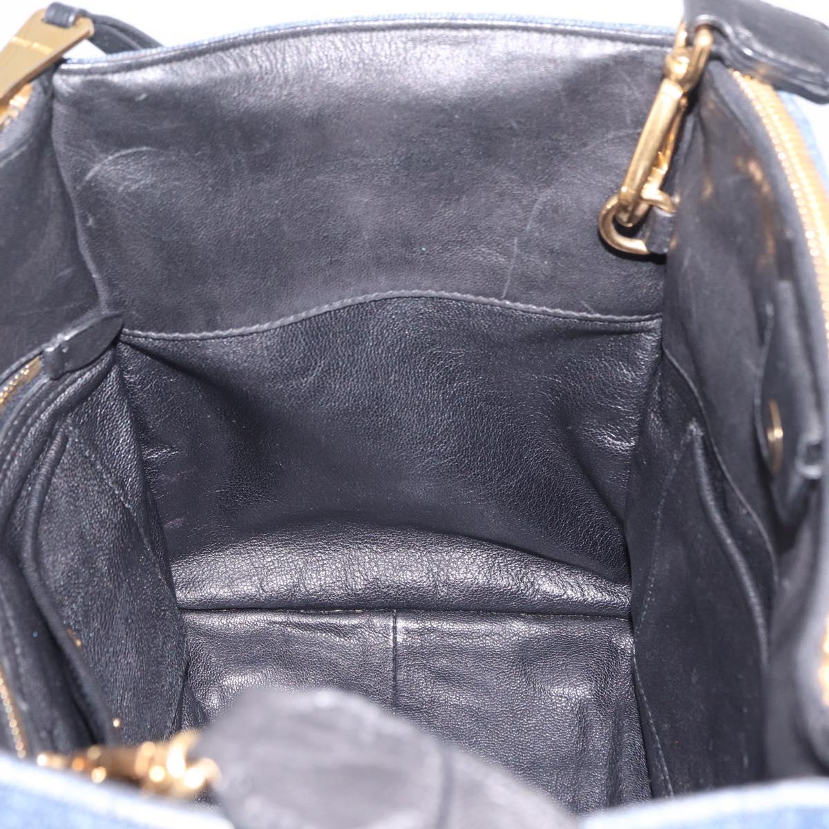 Miu Miu Biker Hand Bag Denim 2way Navy Gold Auth 206083V